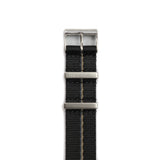 The Cella NATO Strap - Black with Blue+Khaki Stripe