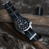 The Cella NATO Strap - Navy with Khaki Stripe